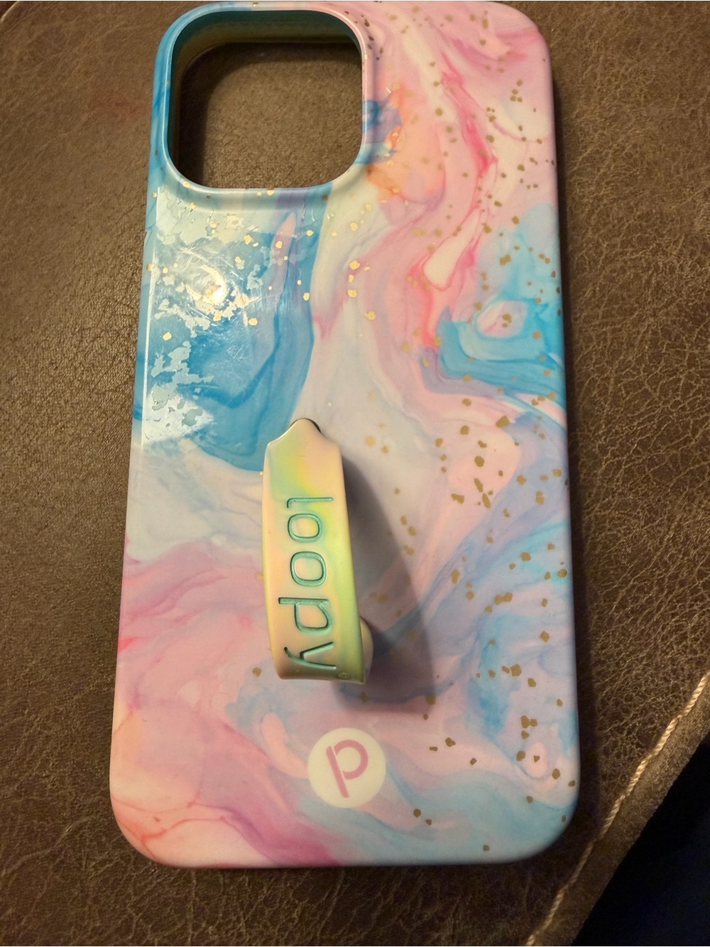 Loopy Case Marble Grip Phone Case - Pastel Pink & Blue with Gold Flecks - Picture 2 of 3